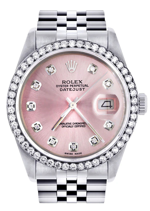 iced out bezel plain rolex (pink face)