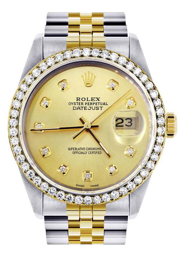 iced out bezel rolex (yellow\gold face face)