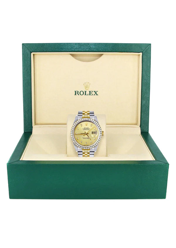 iced out bezel rolex (yellow\gold face face)